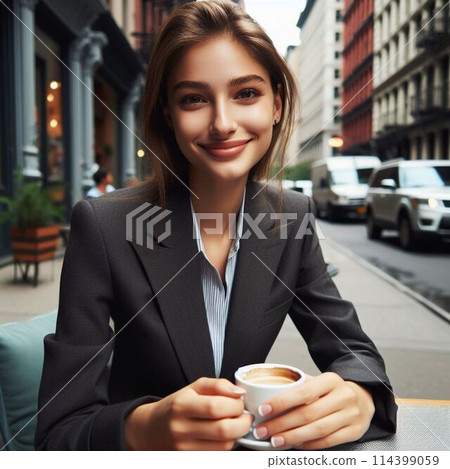 Young business woman drinking coffee 114399059