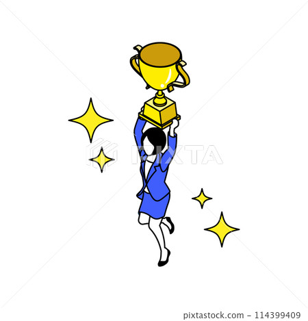拿著獎盃的女商人-等距線圖 114399409