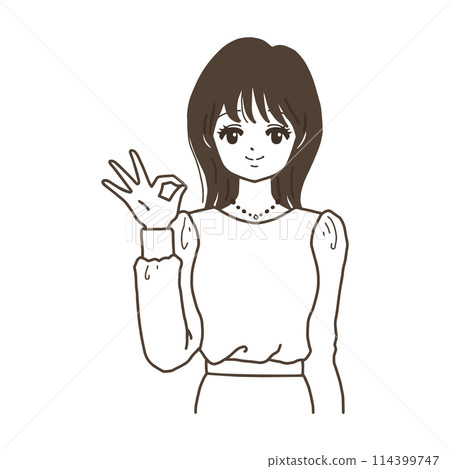 一個女人給出好的手勢的線條畫 114399747