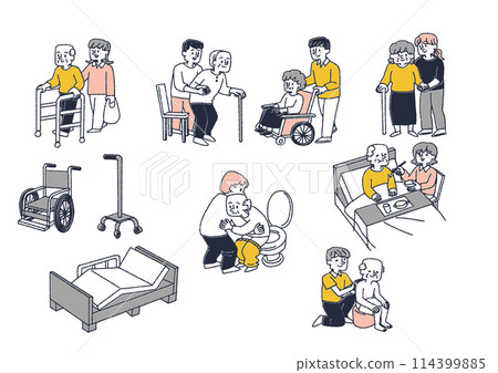 Illustration set of various nursing care scenes 114399885