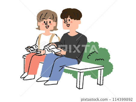 學生互動的插圖、滑稽的手繪人物、向量、彩線畫 114399892