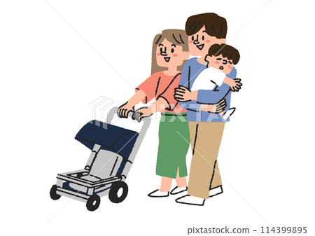 一對夫婦推著嬰兒車外出 一對夫婦推著嬰兒車外出 114399895