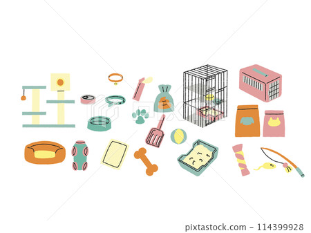 Handwritten icon set of pet supplies Handwritten icon set of pet supplies 114399928
