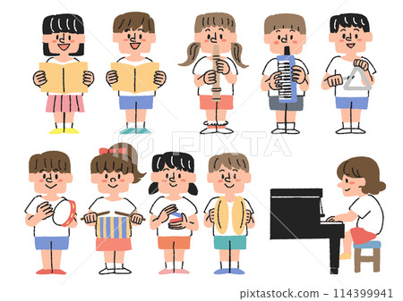 Illustration set of kids playing various musical instruments 114399941