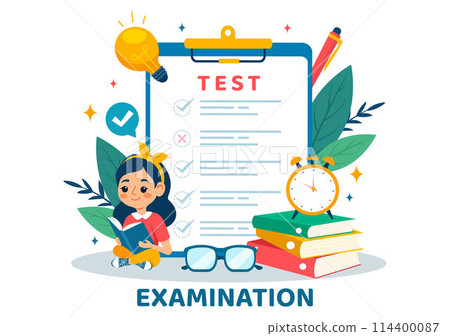 Examination Paper Vector Illustration with Online Exam, Form, Papers Answers, Survey or Internet Quiz in Flat Kids Cartoon Background Design 114400087