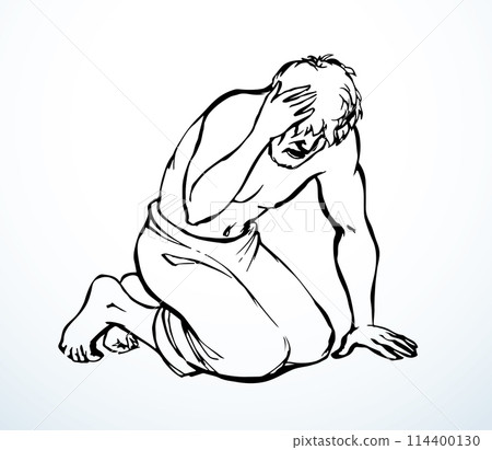 Vector drawing. Man bow praying 114400130