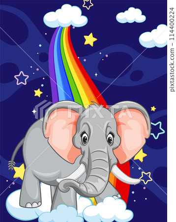 Elephant and Rainbow in Starry Sky 114400224