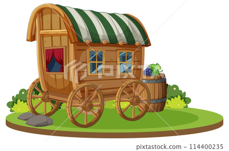 Colorful Vintage Wooden Caravan Illustration Colorful Vintage Wooden Caravan Illustration 114400235