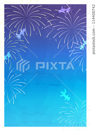 Fireworks and goldfish silhouette background illustration material Vector Summer Summer greetings Fireworks and goldfish silhouette background illustration material Vector Summer Summer greetings 114400742