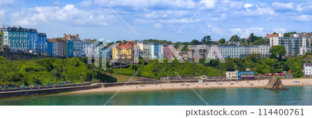A beach lined with colorful buildings (Tenby, Wales, UK) 114400761