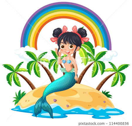 Mermaid on Tropical Island with Rainbow Mermaid on Tropical Island with Rainbow 114400836