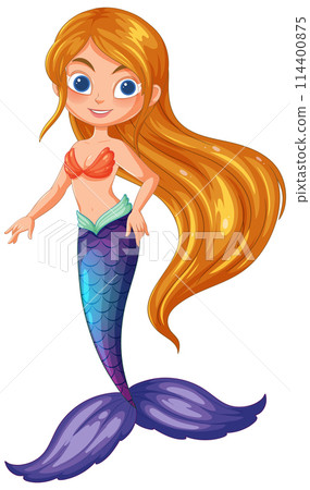 Cheerful Mermaid with Flowing Hair 114400875