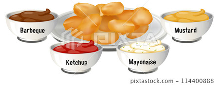 Assorted Dips with Chicken Nuggets Illustration 114400888