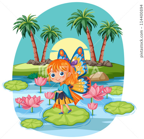 Butterfly Girl in a Magical Pond Butterfly Girl in a Magical Pond 114400894