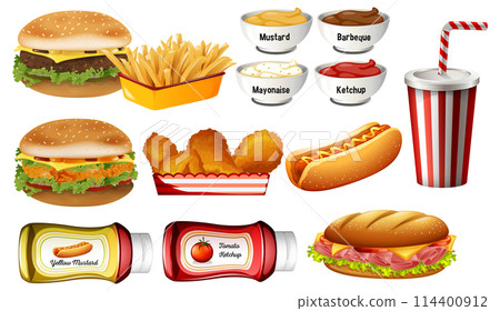 Assorted Fast Food Vector Illustrations Assorted Fast Food Vector Illustrations 114400912