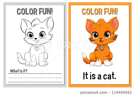 Color Fun! Cat Illustration Activity Color Fun! Cat Illustration Activity 114400942