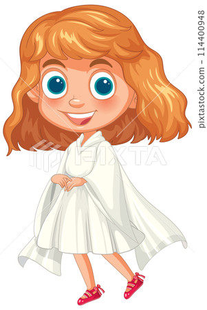Happy Young Girl in White Dress 114400948