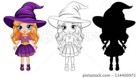 Cute Witch Girl Vector Illustration Set Cute Witch Girl Vector Illustration Set 114400972