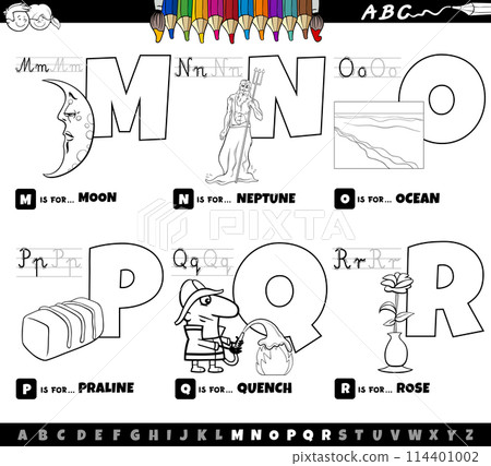 educational alphabet letters cartoon set from M to R coloring page 114401002