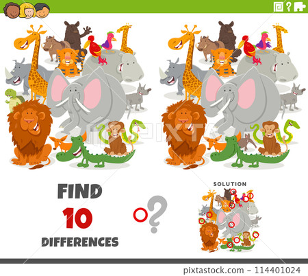 differences game with cartoon wild animals group 114401024