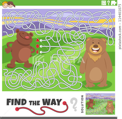 maze game with cartoon brown bears animals 114401075