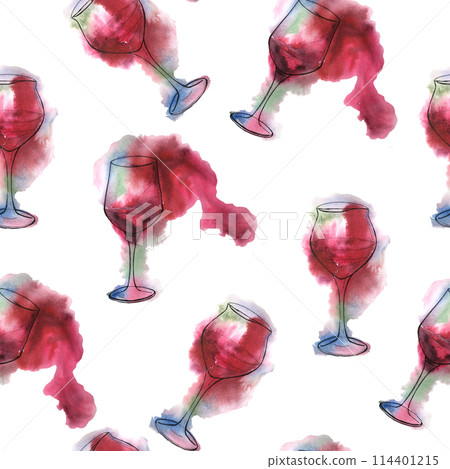 Seamless pattern for wine bar and wine lovers, simply hand drawn style, parisian party style illustration 114401215