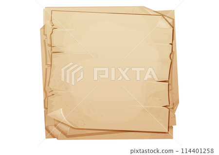 Old parchment paper page, aged sheet surface, map, book blank isolated in white backgrund. History ancient document. Old parchment paper page, aged sheet surface, map, book blank isolated in white backgrund. History ancient document. 114401258