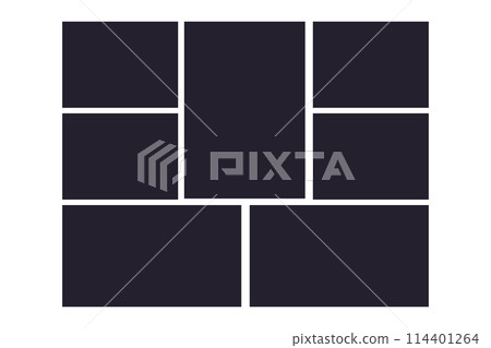 Photo grid collage frames template, moodboad layout, mosaic border, scrapbook set isolated on background. Presentation display mockup. 114401264