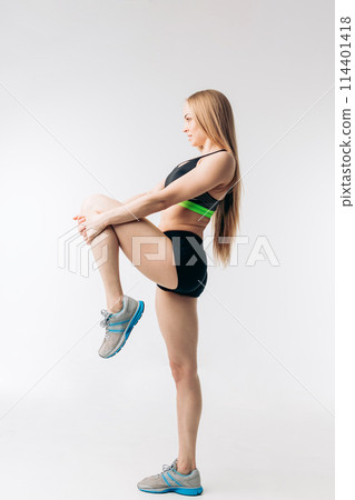 slim active girl is preparing for jogging slim active girl is preparing for jogging 114401418
