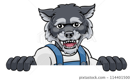 Wolf Mascot Decorator Gardener Handyman Worker Wolf Mascot Decorator Gardener Handyman Worker 114401500