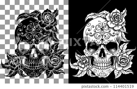 Skull Roses Abstract Pattern Tattoo Design Skull Roses Abstract Pattern Tattoo Design 114401519