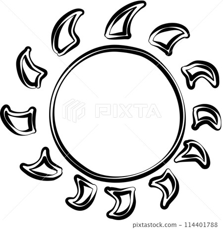 Hand painted sun, sun rays, sketch in cartoon style 114401788