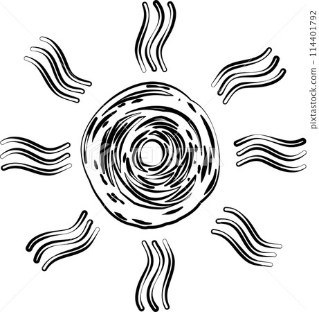 Hand painted sun, sun rays, sketch in cartoon style 114401792