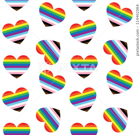 Vector seamless pattern of new lgbtq flag heart 114402064