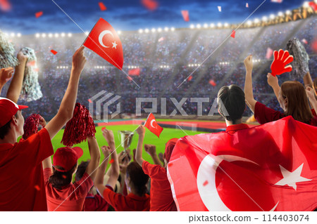 Turkish football team supporter on stadium. 114403074