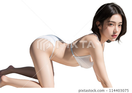 A woman in a white swimsuit 114403075