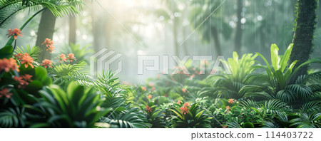 Background of the rain in tropical colourful rainforest. Banner and wallpaper concept. 114403722