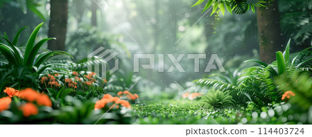 Background of the rain in tropical colourful rainforest. Banner and wallpaper concept. 114403724