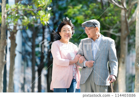 Senior couple walking green Senior couple walking green 114403886