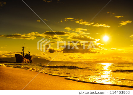 The famous shipwreck near Gythio Greece The famous shipwreck near Gythio Greece 114403903