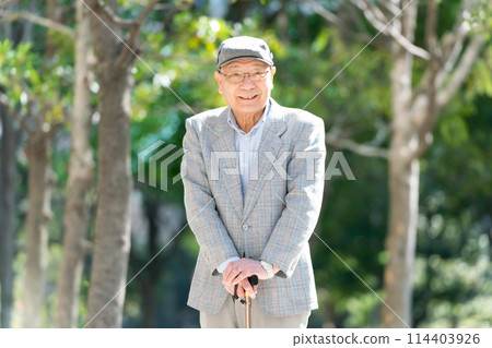 Senior man with cane, portrait Senior man with cane, portrait 114403926