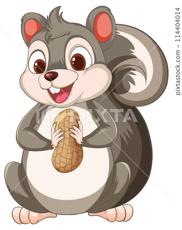 Cheerful Squirrel Holding a Pine Cone 114404014