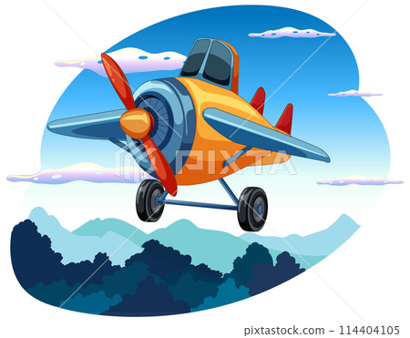 Colorful Plane Flying Over Mountains 114404105