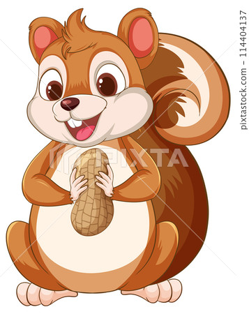 Cheerful Squirrel Holding a Nut 114404137