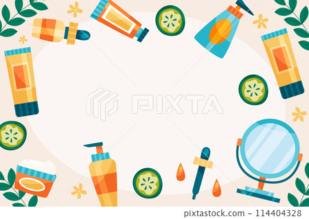 Hand drawn flat skincare frame background with skin products 114404328