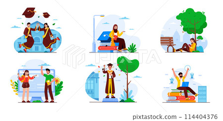 Hand drawn cartoon university mini composition set 114404376