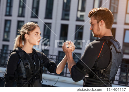 two active ambitious people have reached good results in training two active ambitious people have reached good results in training 114404537
