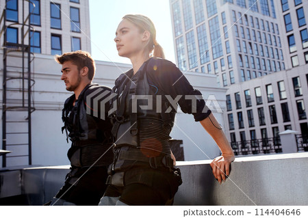 two active people warming up before training 114404646