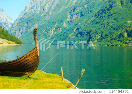 Tourism and travel. Mountains and fjord in Norway. 114404801