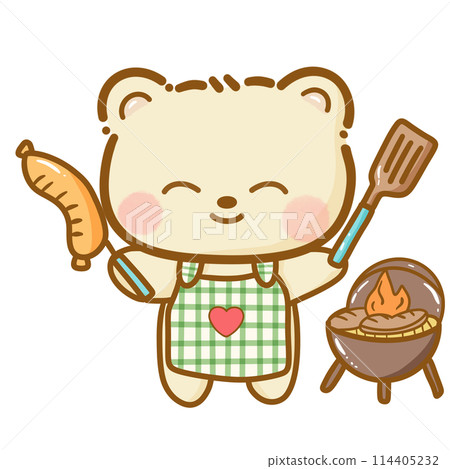 Handdrawn illustration Cute kawaii yellow teddy bear summertime beach summer travel vacation clipart greeting card party invitation Handdrawn illustration Cute kawaii yellow teddy bear summertime beach summer travel vacation clipart greeting card party invitation 114405232